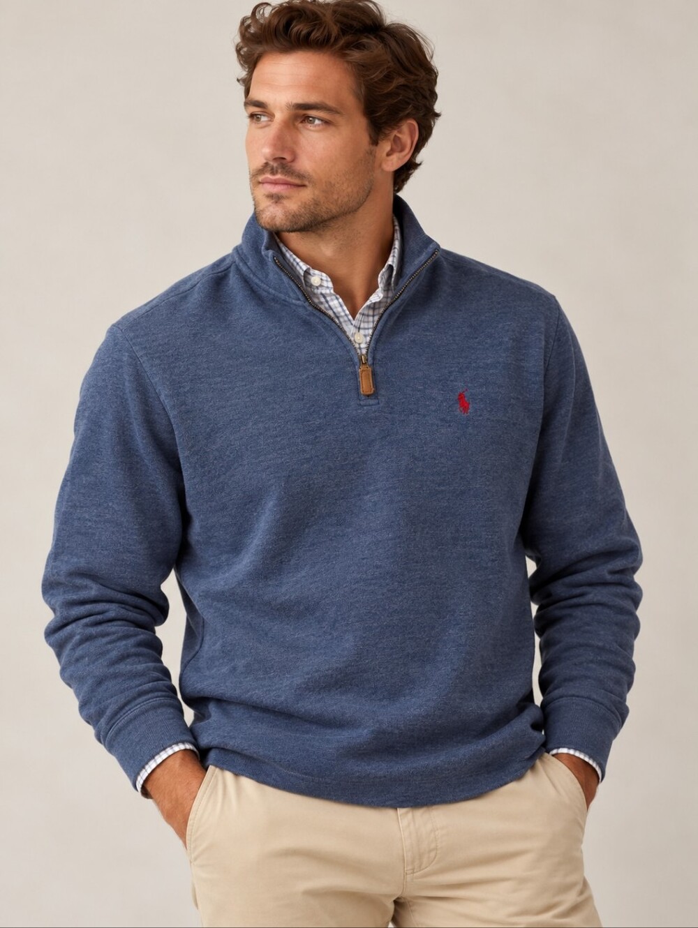 POLO RALPH LAUREN BLUE COTTON QUARTER ZIP PULLOVER SWEATER XL